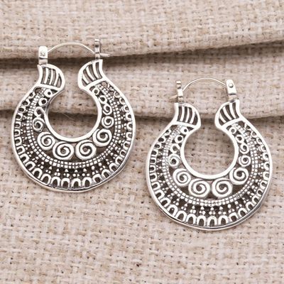 Alternate image for Balinese Sterling Silver Hoop Earrings Making Waves