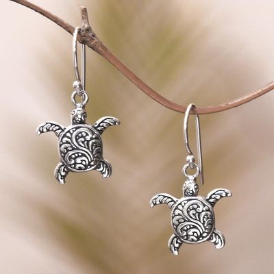 Alternate image for Sterling Silver Sea Turtle Dangle Earrings from Bali Baby Turtles