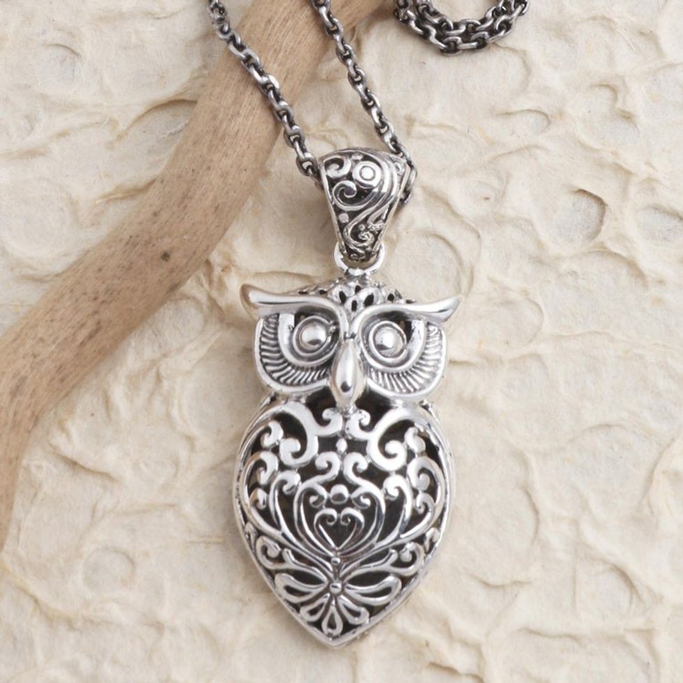 Hand Crafted Sterling Silver Owl Pendant Necklace 'Knowing Owl'