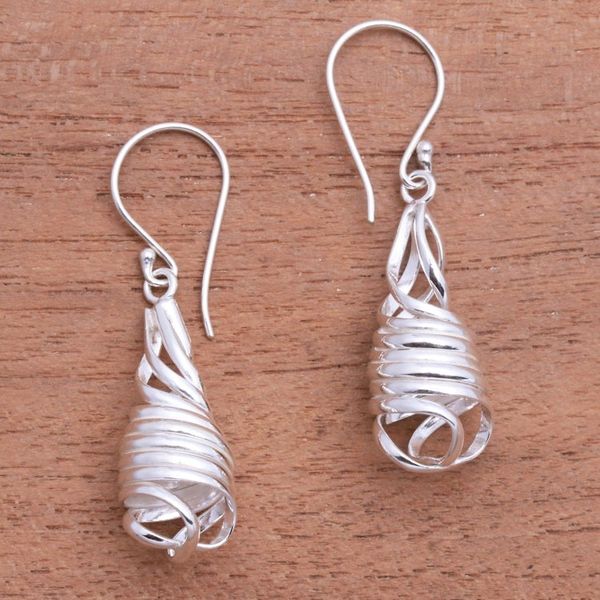Alternate image for Handcrafted Spiral Sterling Silver Dangle Earrings from Bali Pure Spiral