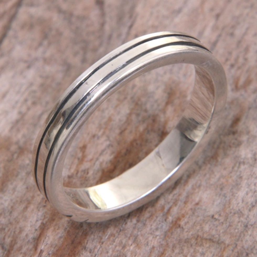 Sterling Silver Band Ring with Balinese Minimalist Styling 'Shiny Minimalist'