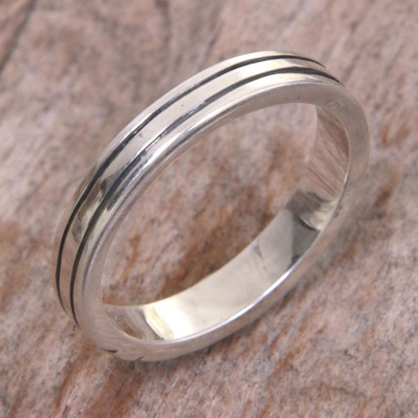 Alternate image for Sterling Silver Band Ring with Balinese Minimalist Styling Shiny Minimalist