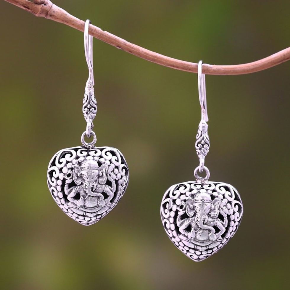 Sterling Silver Ganesha Dangle Earrings from Bali 'Ganesha's Authority'