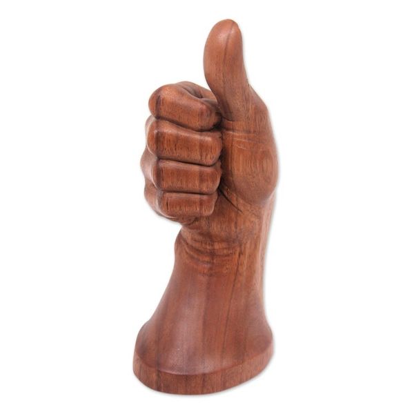 Alternate image for Hand Wood Sculpture Artisan Crafted in Bali Thumbs Up