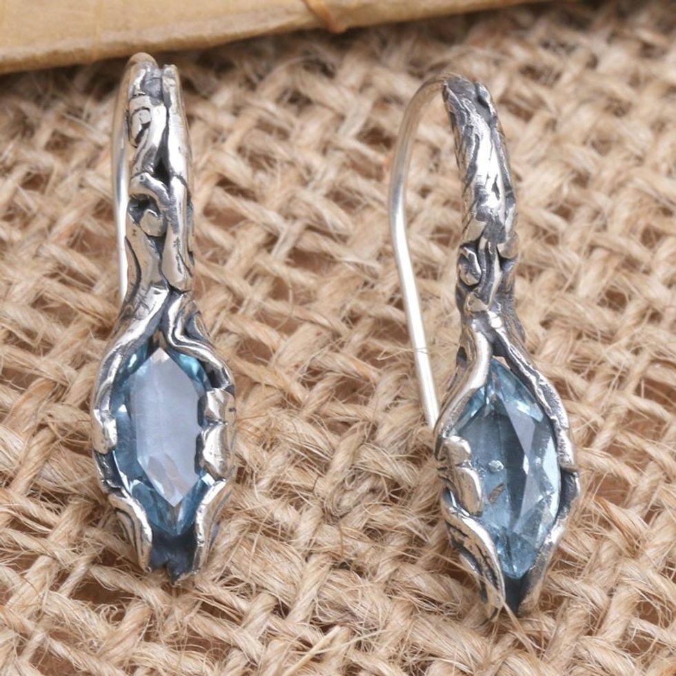 Hand Made Blue Topaz and Sterling Silver Drop Earrings 'Blue Cocoon'