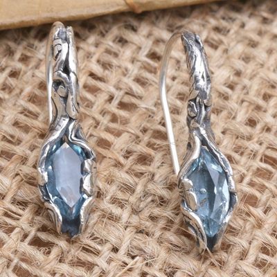 Alternate image for Hand Made Blue Topaz and Sterling Silver Drop Earrings Blue Cocoon