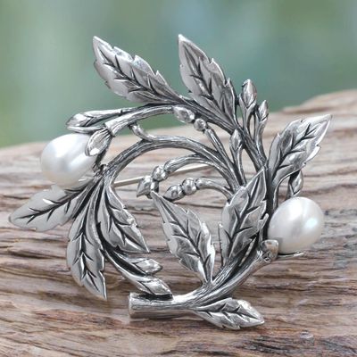 Alternate image for Artisan Handcrafted Pearl Brooch Pin from Bali Budding Cotton