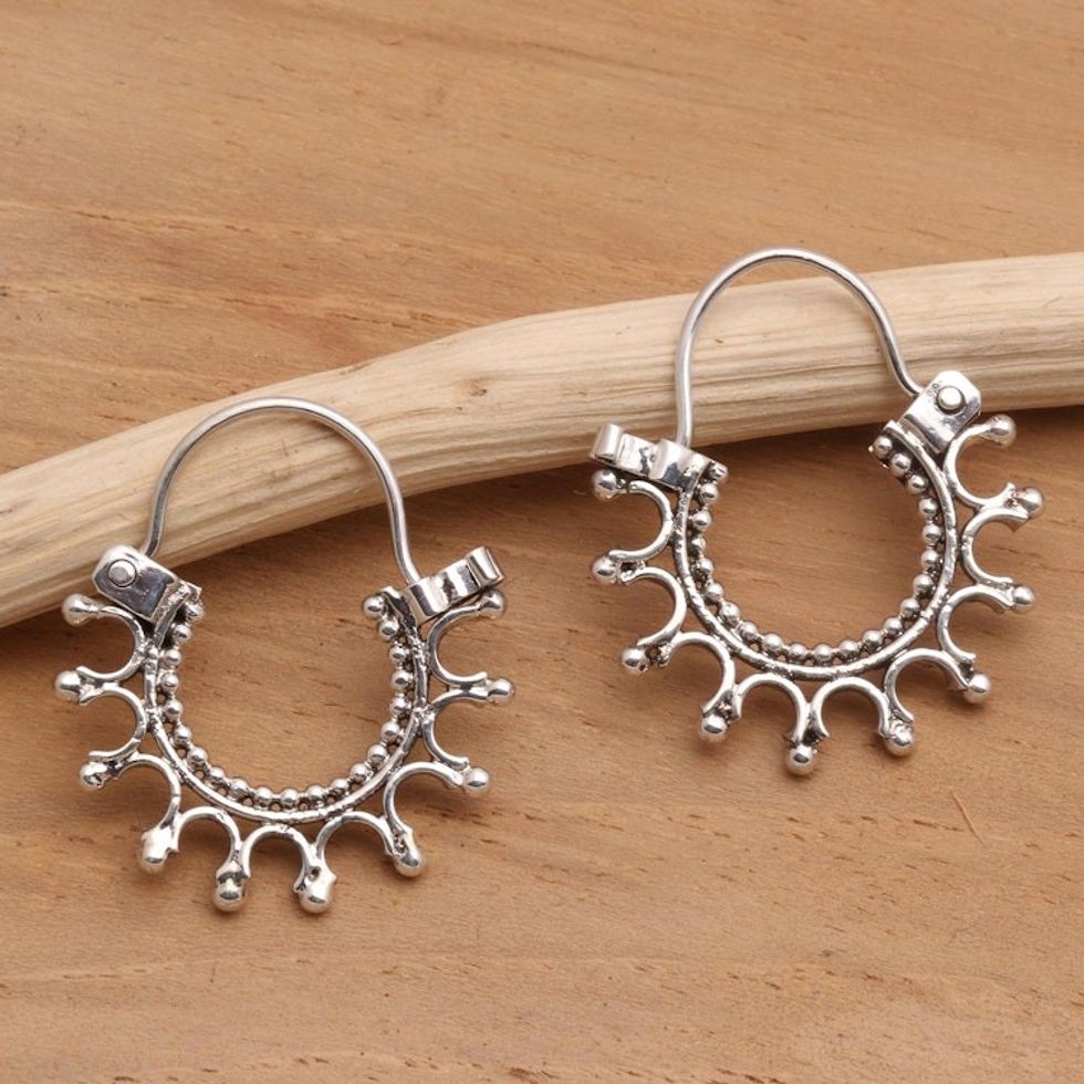 Artisan Crafted Sterling Silver Hoop Earrings 'Radiance'