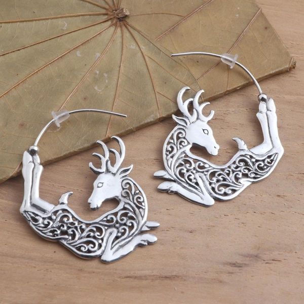 Alternate image for Half Hoop Flying Reindeer Earrings Flying Reindeer