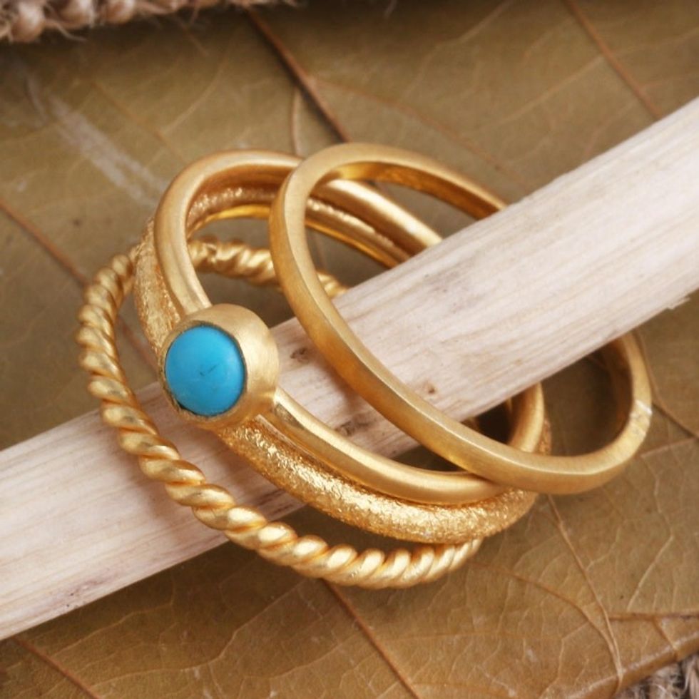 14k Gold Plated Stacking Rings set of 4 'Align'