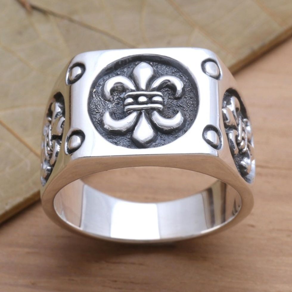 Men's Sterling SIlver Fleur-de-Lis Signet Ring 'Ancient Emblem'