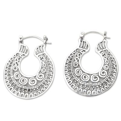 Alternate image for Balinese Sterling Silver Hoop Earrings Making Waves