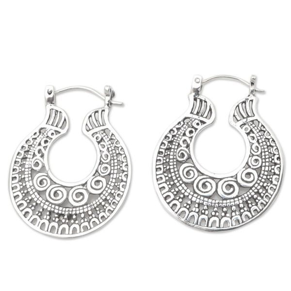 Alternate image for Balinese Sterling Silver Hoop Earrings Making Waves