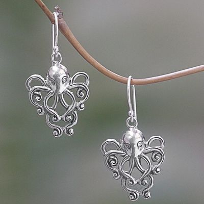 Alternate image for Sterling Silver Dangle Earrings Octopus from Indonesia Octopus of the Deep