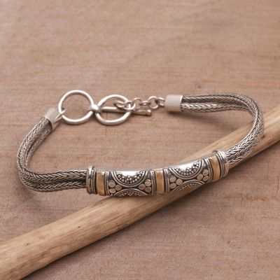 Alternate image for Handmade Sterling Silver and 18k Gold Bracelet Balinese Garden