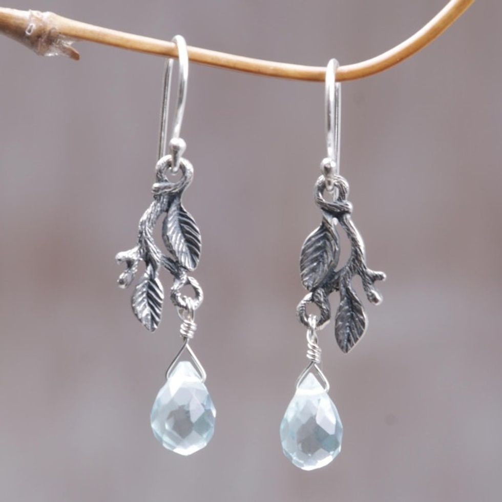Handmade Sterling Silver Dangle Earrings 'Blue Rainforest'