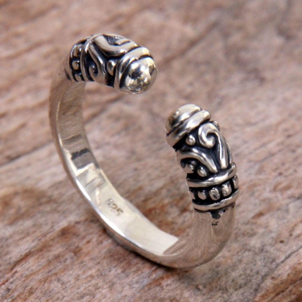 Hand Made Sterling Silver Wrap Ring from Indonesia 'Twin Buds'