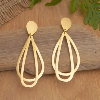 Alternate image for Contemporary 22k Gold-Plated Dangle Earrings from Indonesia Shimmering Unity