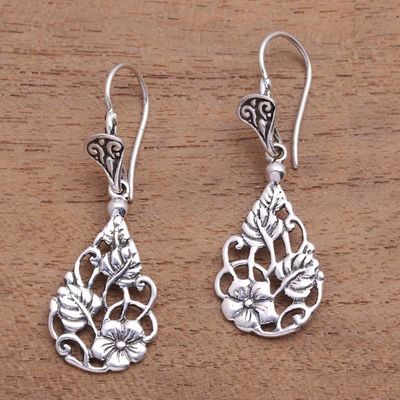 Alternate image for Floral Teardrop Sterling Silver Dangle Earrings from Bali Garden Teardrops