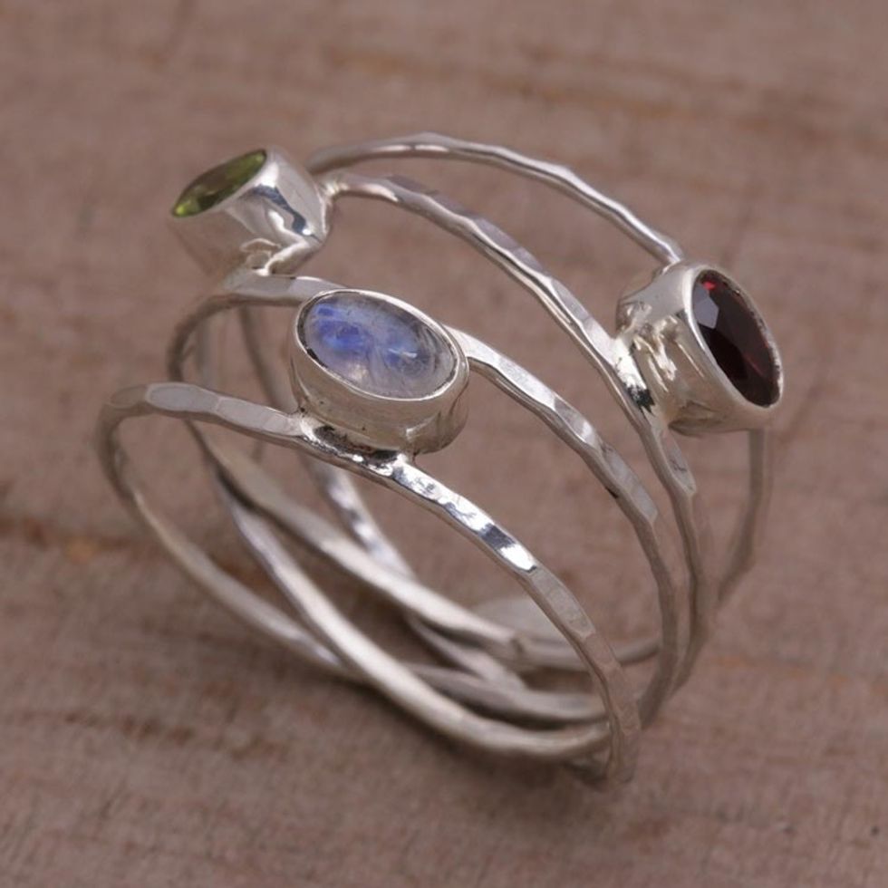 Unique Multigemstone Sterling Silver Ring from Bali 'Brilliant Majesty'