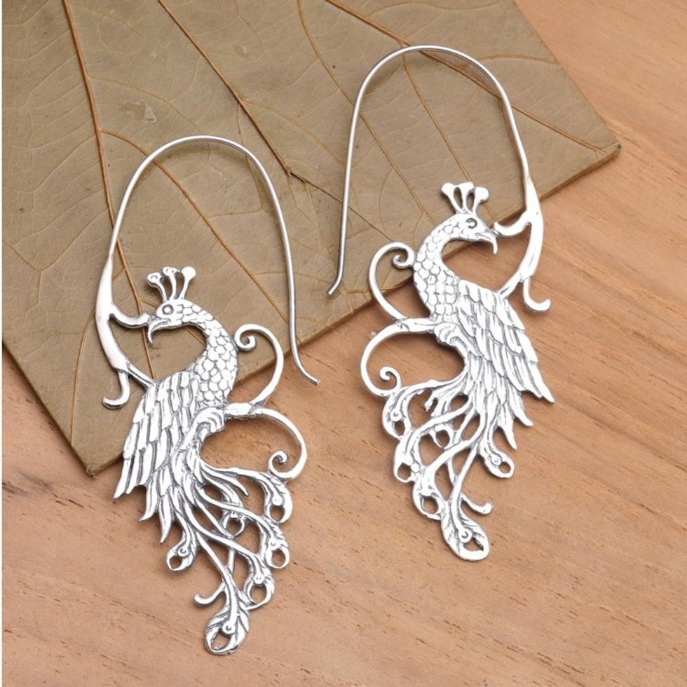 Peacock Sterling Silver Drop Earrings 'Peacock Style'