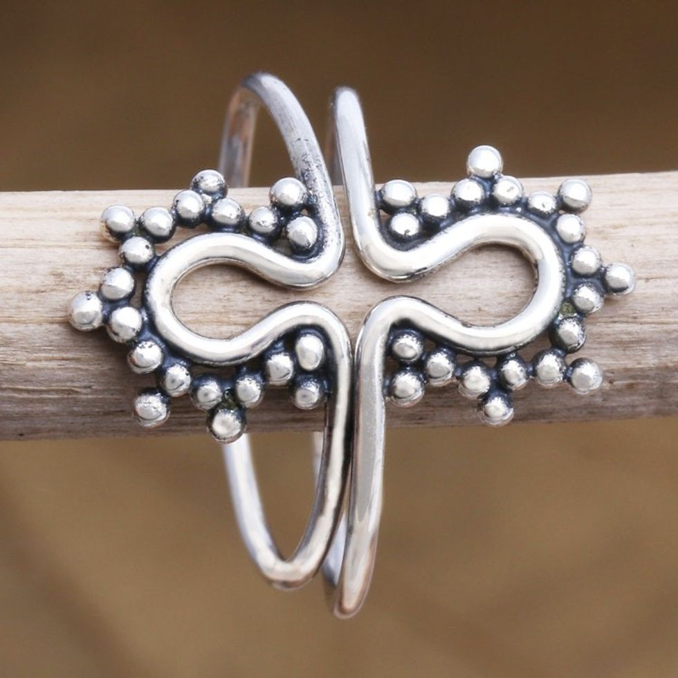 Artisan Crafted Sterling Silver Stacking Rings Pair 'Ancient Shrine'