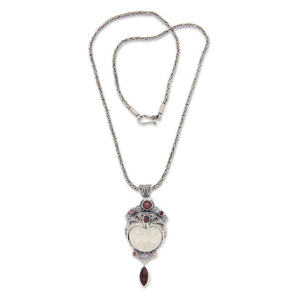 Alternate image for Carved Pendant Necklace with Garnet from Bali Layonsari
