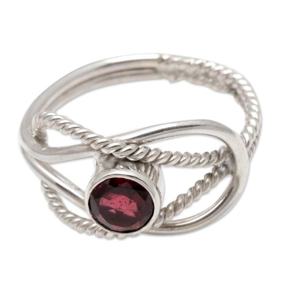 Alternate image for Wire Pattern Garnet Solitaire Ring from Bali Captured Gem