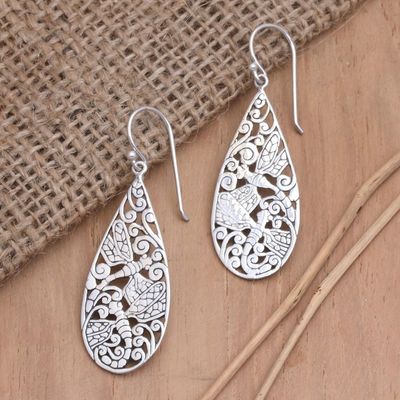 Alternate image for Handmade Balinese Sterling Silver Dangle Earrings Garden Dance