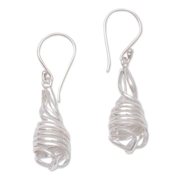 Alternate image for Handcrafted Spiral Sterling Silver Dangle Earrings from Bali Pure Spiral
