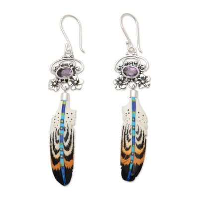 Alternate image for Feather-Themed Sterling Silver Dangle Earrings with Amethyst Sages Feather