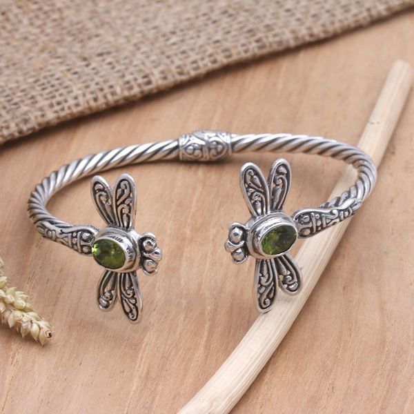 Alternate image for Peridot Cuff Bracelet with Dragonfly Motif Soft Flutter in Green