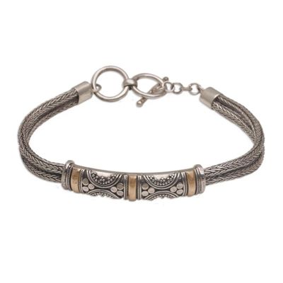 Alternate image for Handmade Sterling Silver and 18k Gold Bracelet Balinese Garden