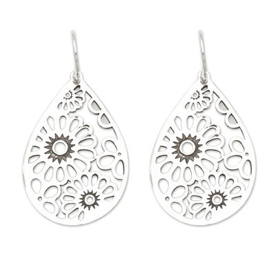 Alternate image for Drop-Shaped Floral Sterling Silver Dangle Earrings Radiant Summer