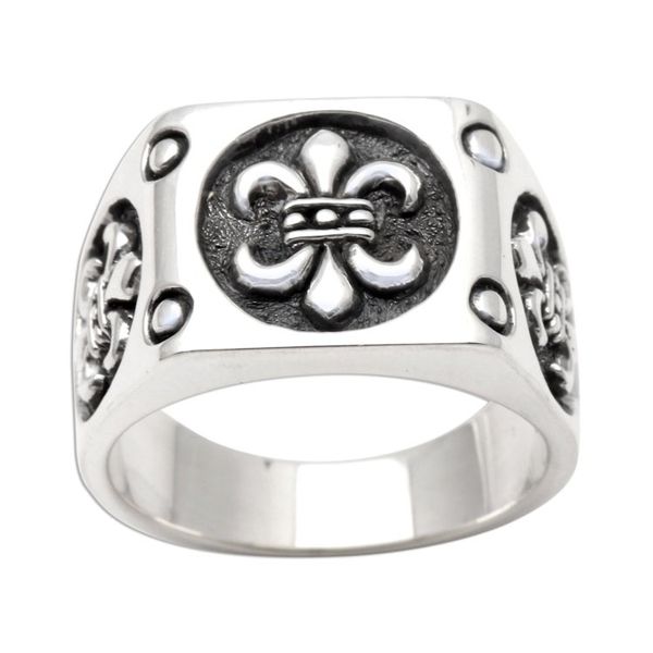 Alternate image for Mens Sterling SIlver Fleur-de-Lis Signet Ring Ancient Emblem