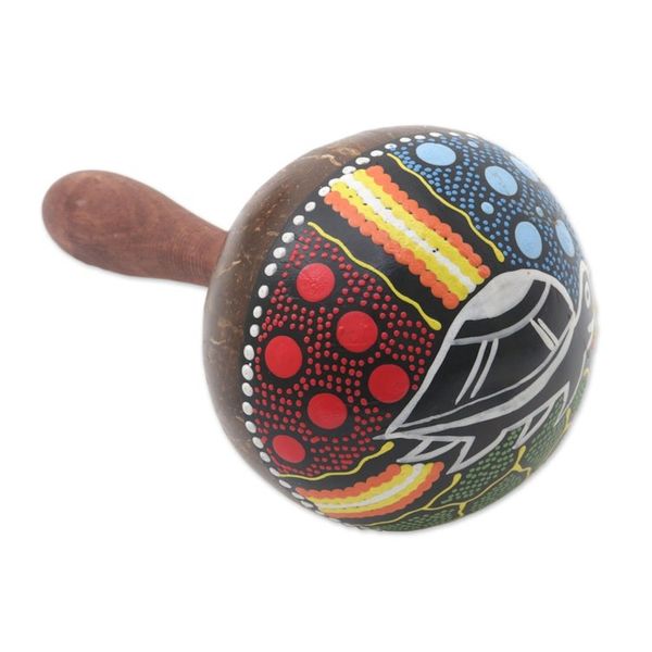 Alternate image for Turtle-Theme Mahogany and Coconut Shell Maraca from Bali Turtle Rhythm
