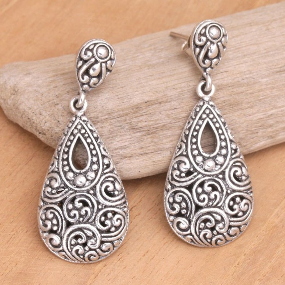 Sterling Silver Dangle Earrings with Traditional Motifs 'Mirror Self'