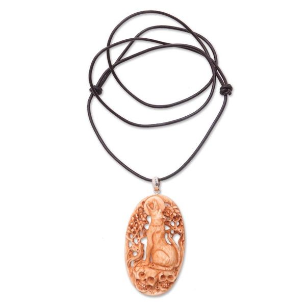 Alternate image for Hand-Carved Bone Wolf Pendant Necklace from Bali Setra Wolf