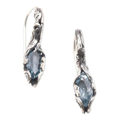 Alternate image for Hand Made Blue Topaz and Sterling Silver Drop Earrings Blue Cocoon
