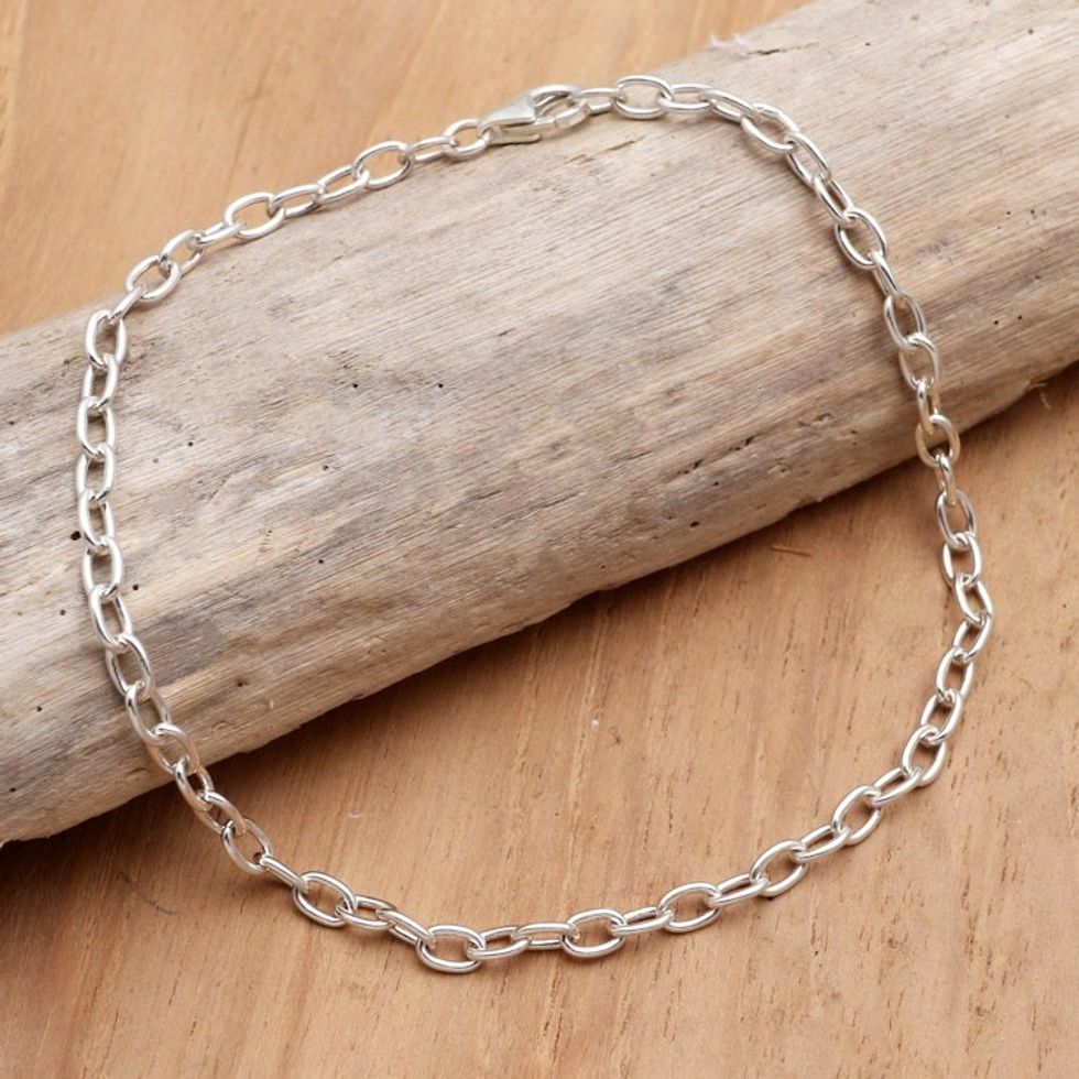 Hand Made Sterling Silver Chain Bracelet from Bali  'For Your Birthday'