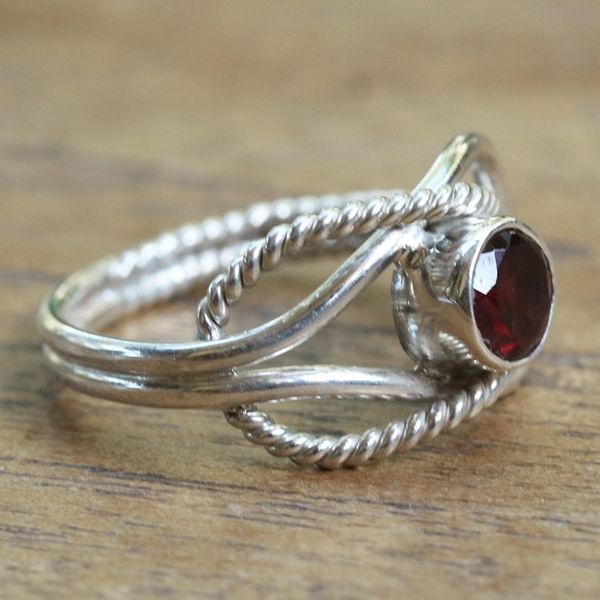 Alternate image for Wire Pattern Garnet Solitaire Ring from Bali Captured Gem