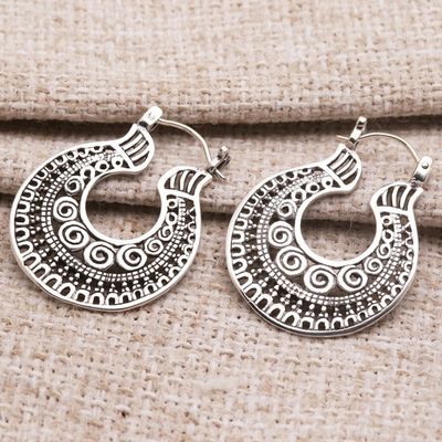 Alternate image for Balinese Sterling Silver Hoop Earrings Making Waves