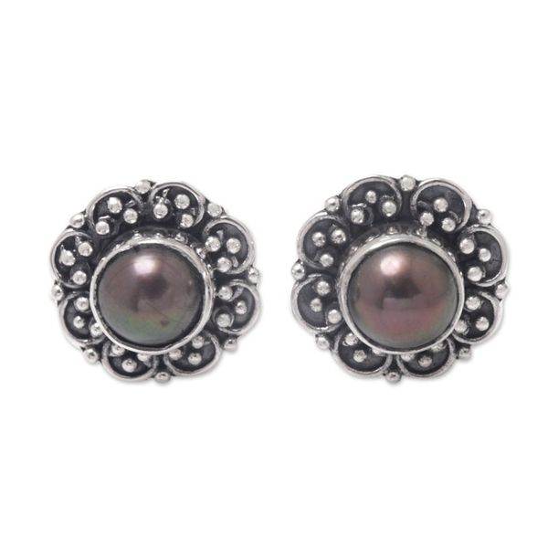 Alternate image for Sterling Silver Floral Stud Earrings with Cultured Pearls Summer Bloom