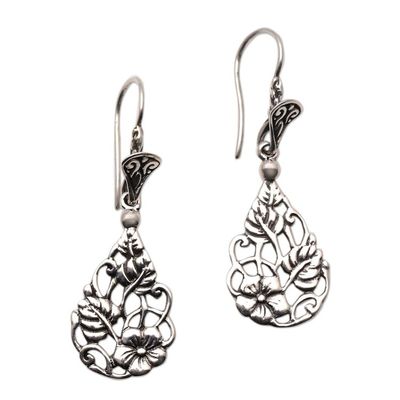 Alternate image for Floral Teardrop Sterling Silver Dangle Earrings from Bali Garden Teardrops