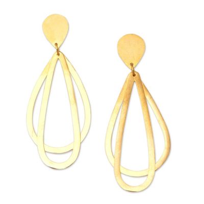 Alternate image for Contemporary 22k Gold-Plated Dangle Earrings from Indonesia Shimmering Unity