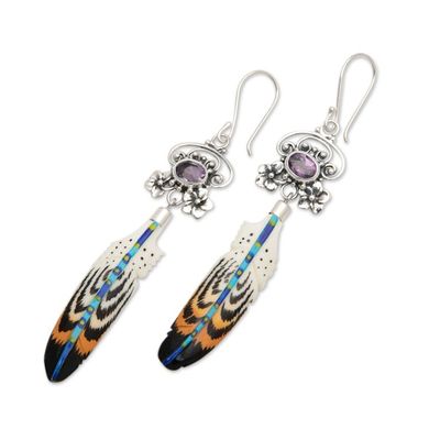 Alternate image for Feather-Themed Sterling Silver Dangle Earrings with Amethyst Sages Feather