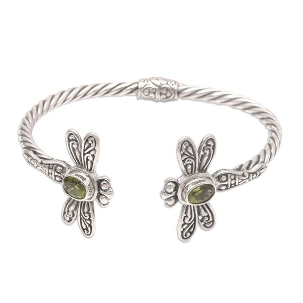 Alternate image for Peridot Cuff Bracelet with Dragonfly Motif Soft Flutter in Green