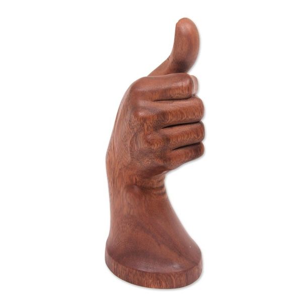 Alternate image for Hand Wood Sculpture Artisan Crafted in Bali Thumbs Up