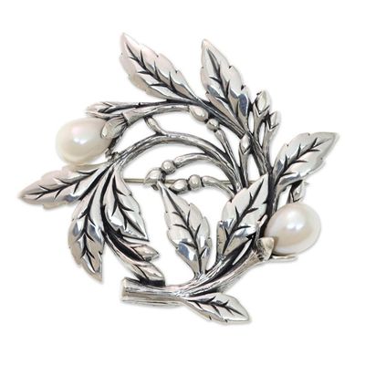 Alternate image for Artisan Handcrafted Pearl Brooch Pin from Bali Budding Cotton