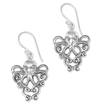 Alternate image for Sterling Silver Dangle Earrings Octopus from Indonesia Octopus of the Deep